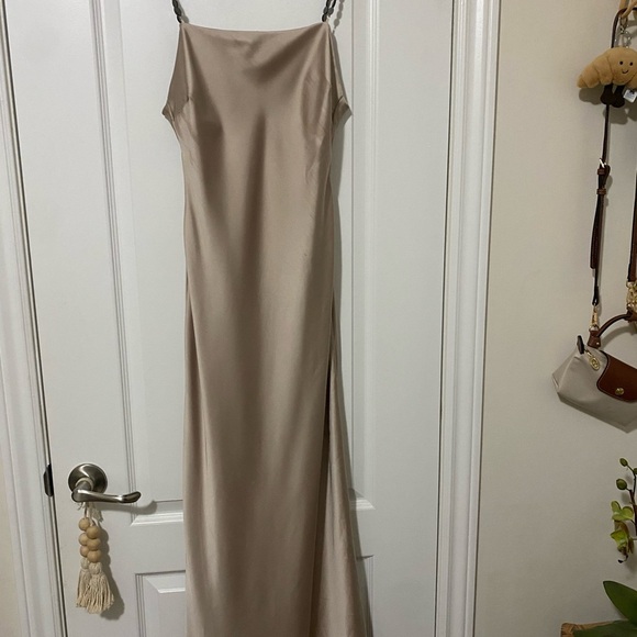 Zara Satin Maxi Dress in Beige - Picture 2 of 8